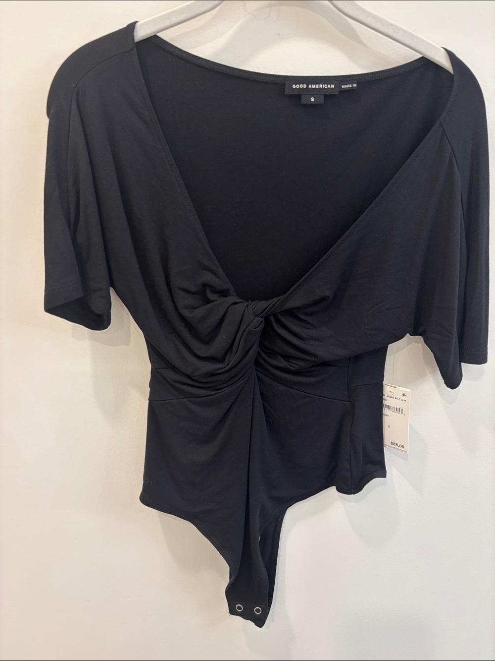NWT - Good American Black Twist-Front Bodysuit - S